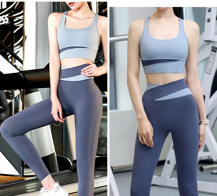 Women's Fitness Yoga Bra and Pants/Leggings Set (Dusty Blue x Blue) - Smgarment's