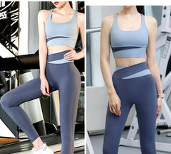 Women's Fitness Yoga Bra and Pants/Leggings Set (Dusty Blue x Blue) - Smgarment's