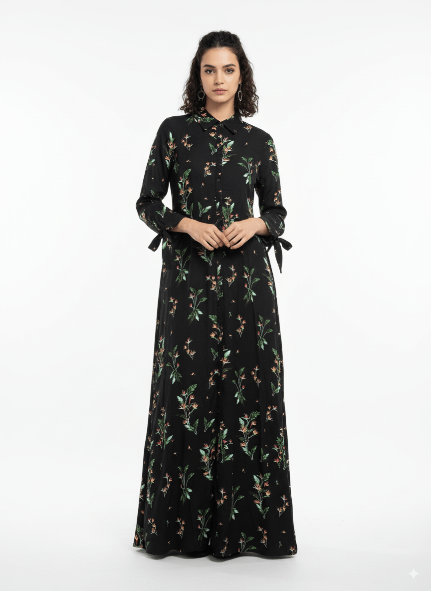 WOMENS FLORAL PRINT LONG SHIRT DRESS WITH BELT - Smgarment's