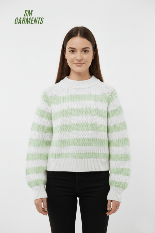 WOMENS GREEN STRIPED SWEATER - Smgarment's