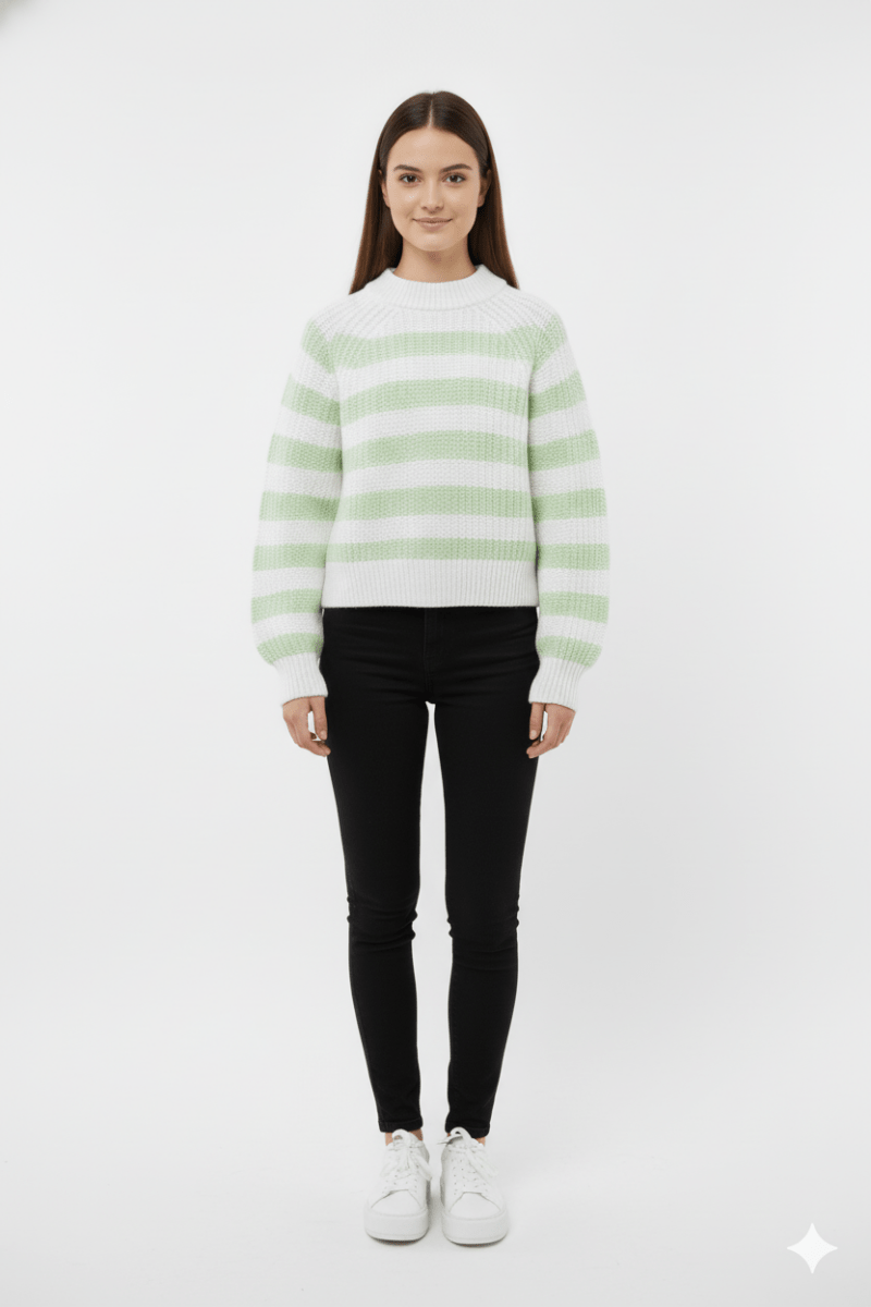 WOMENS GREEN STRIPED SWEATER - Smgarment's