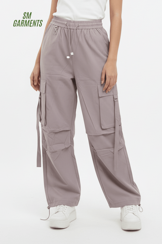 Women's Loose Fit Nylon Cargo Pant with Pocket Straps - Smgarment's