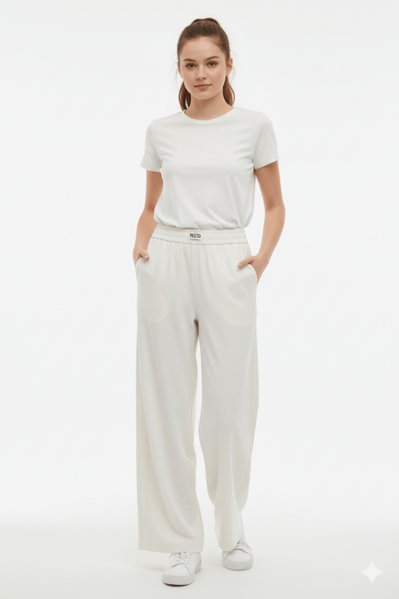 WOMENS Milky White Palazzo Pants with Detailed Waist - Smgarment's