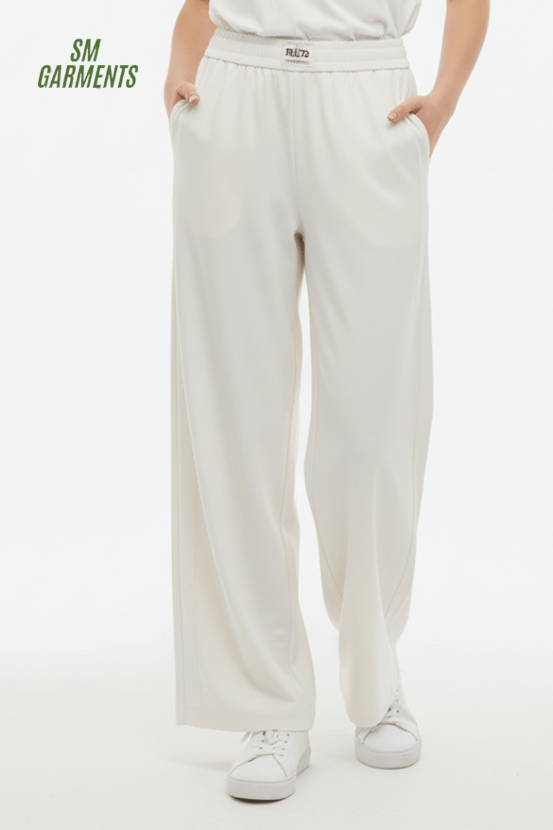 WOMENS Milky White Palazzo Pants with Detailed Waist - Smgarment's
