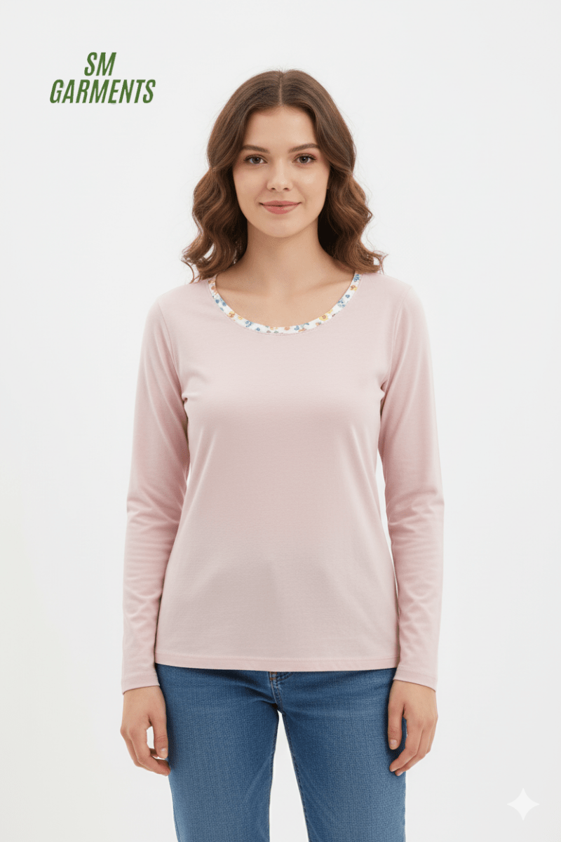 WOMENS NECK PRINT FULL SLEEVE T SHIRT - Smgarment's