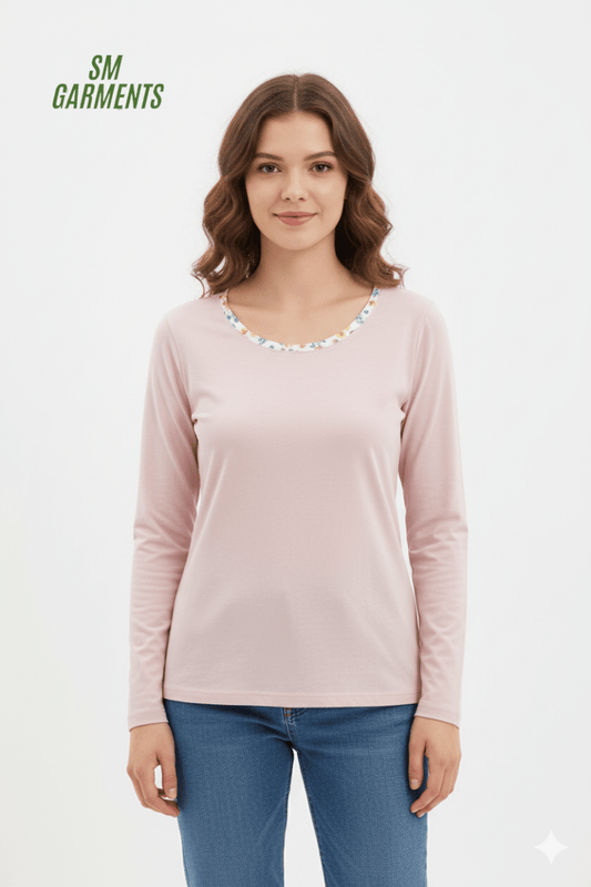 WOMENS NECK PRINT FULL SLEEVE T SHIRT - Smgarment's
