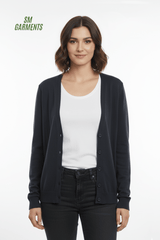 WOMENS V NECK BLACK CARDIGAN - Smgarment's
