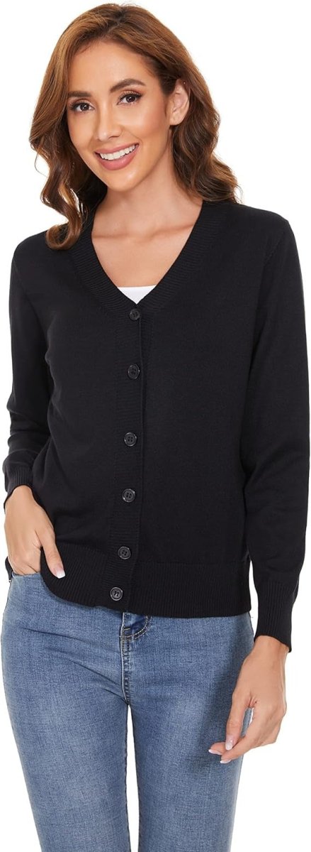 WOMENS V NECK BLACK CARDIGAN - Smgarment's