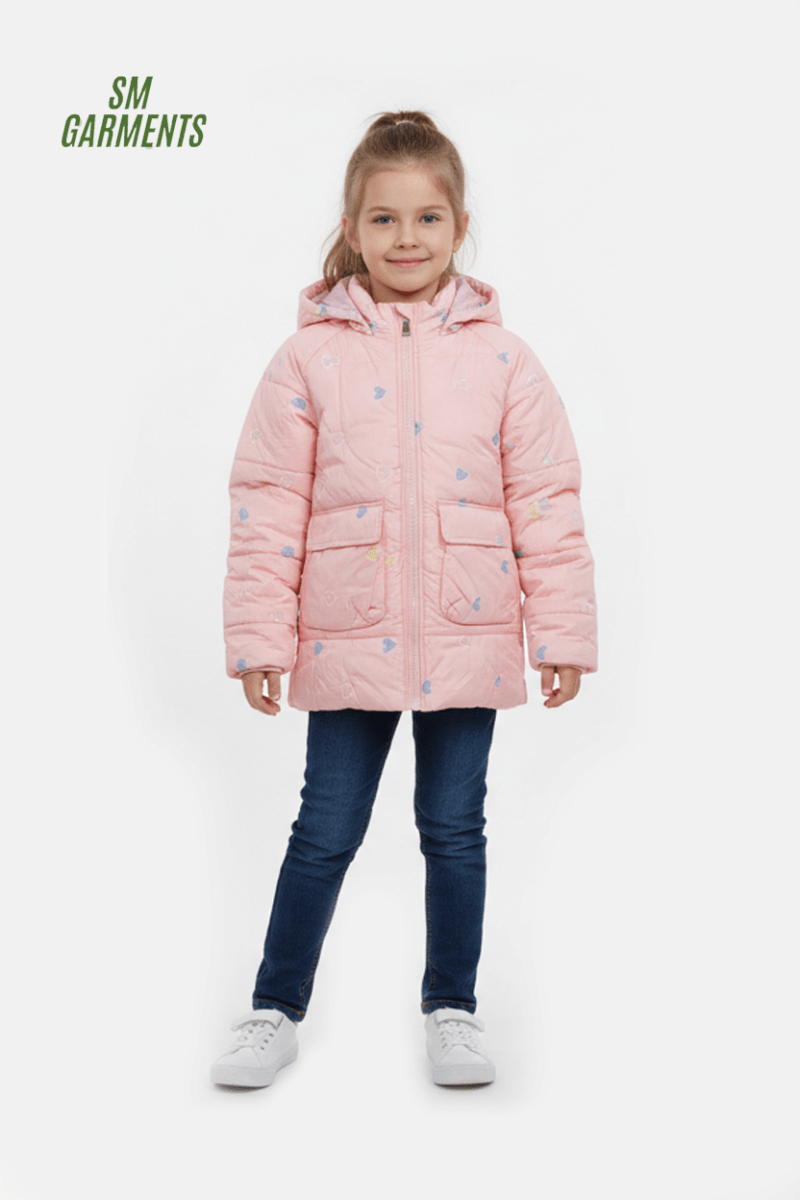 XGZZX GIRLS HEART PRINTED DOUBLE POCKET JACKET - Smgarment's