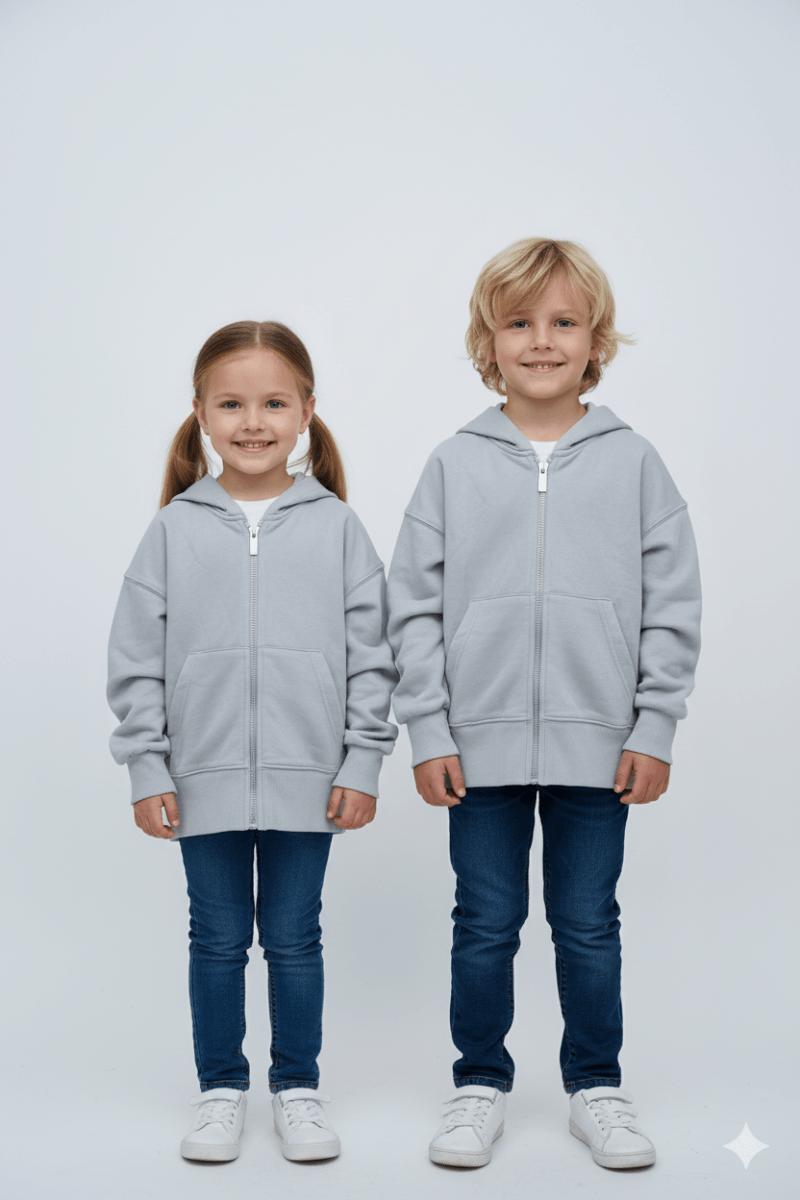 ZARA KIDS BASIC BLUE - GREY ZIPPED HOODIE - Smgarment's