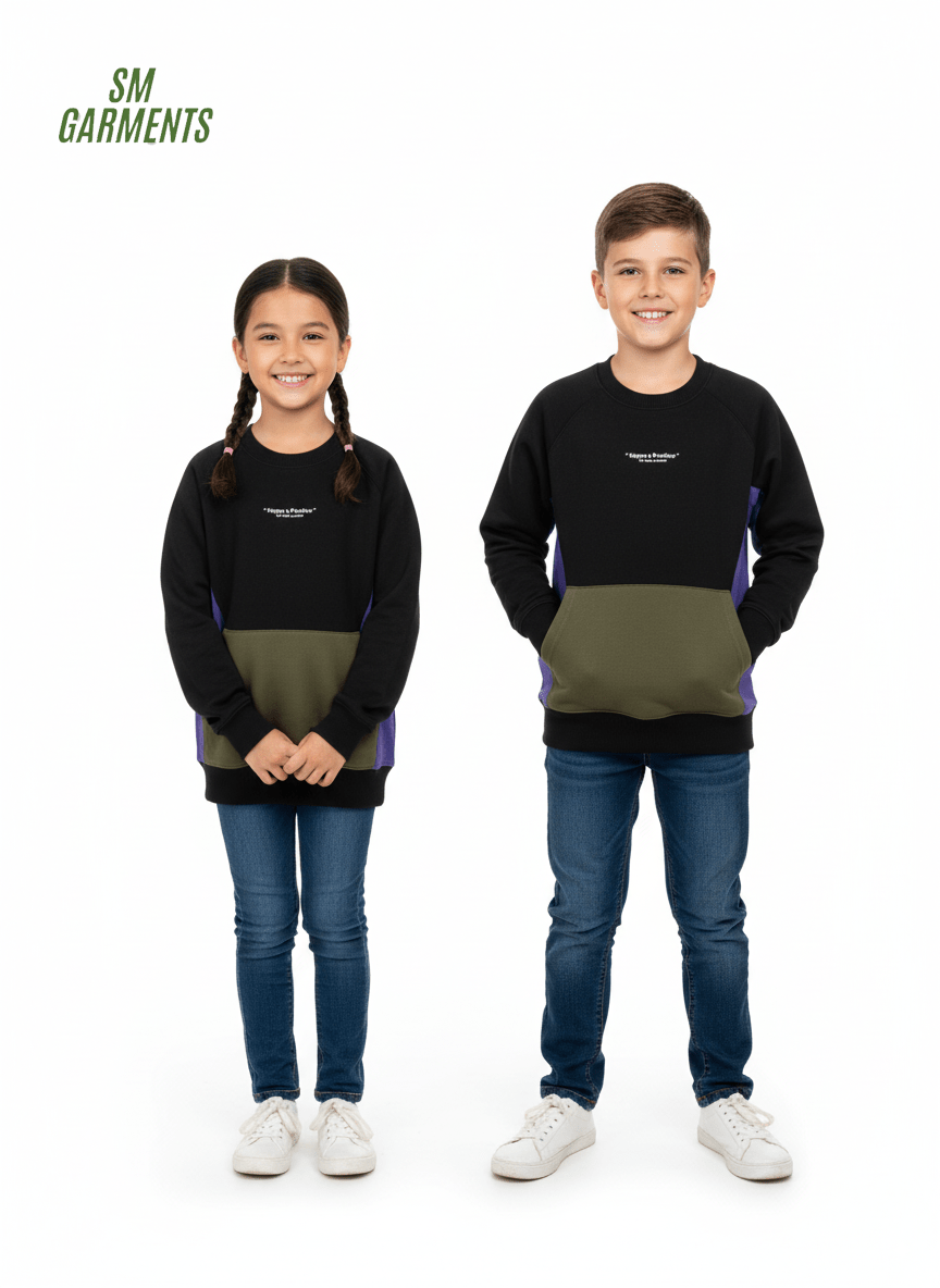 ZARA KIDS Color block Sweatshirt – Black, Olive & Purple - Smgarment's