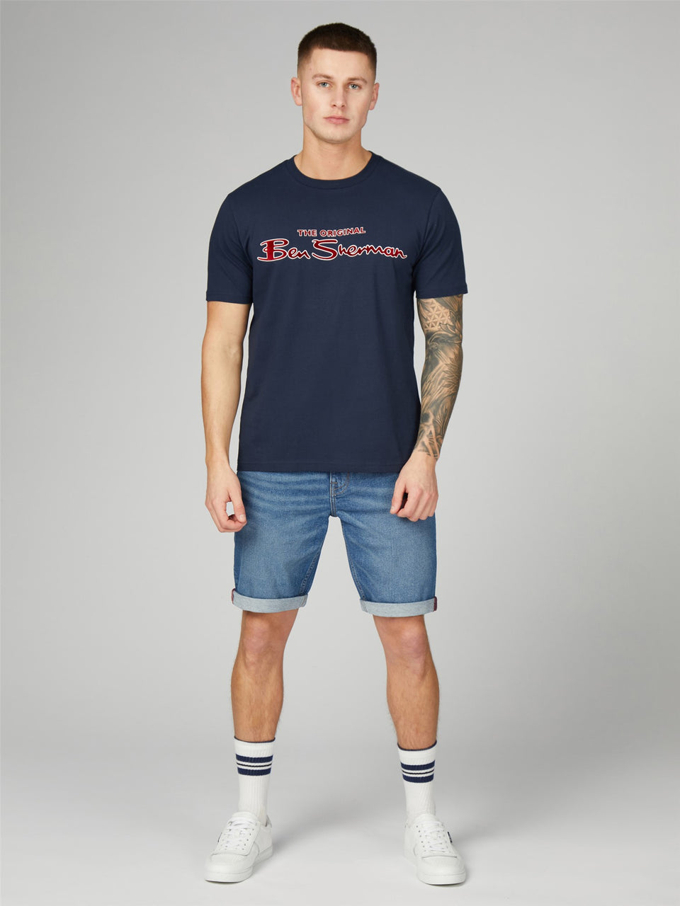 Ben Sherman Flocked Logo Tee - Dark Navy