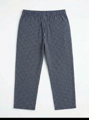 M&S Men's Dark Navy Checkered Casual Trousers with Elastic Waist