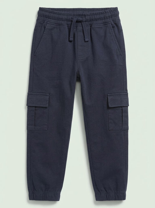 Boys' Casual Cotton-Blend Fleece Cargo Joggers – Navy Blue