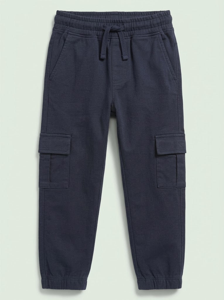 Boys' Casual Cotton-Blend Fleece Cargo Joggers – Navy Blue