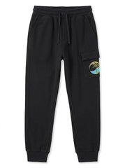 Boys BRANDED' Black Tropical Graphic Cargo Fleece Jogger Sweatpants| SM GARMENTS