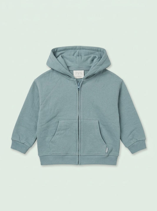 ZRAA Girls ' Dusty Blue Full-Zip Hoodie with Split Kangaroo Pockets