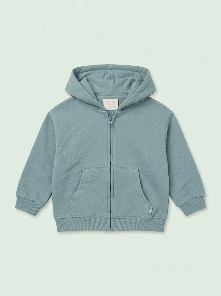 ZRAA Girls ' Dusty Blue Full-Zip Hoodie with Split Kangaroo Pockets