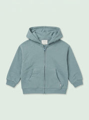 ZRAA Girls ' Dusty Blue Full-Zip Hoodie with Split Kangaroo Pockets