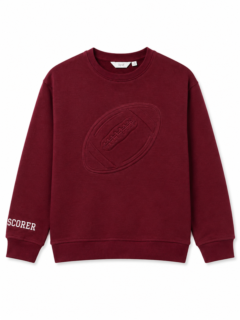 Boys Branded Burgundy Football Embossed Long-Sleeve Sweatshirt | SM GARMENTS