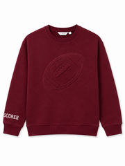 Boys Branded Burgundy Football Embossed Long-Sleeve Sweatshirt | SM GARMENTS