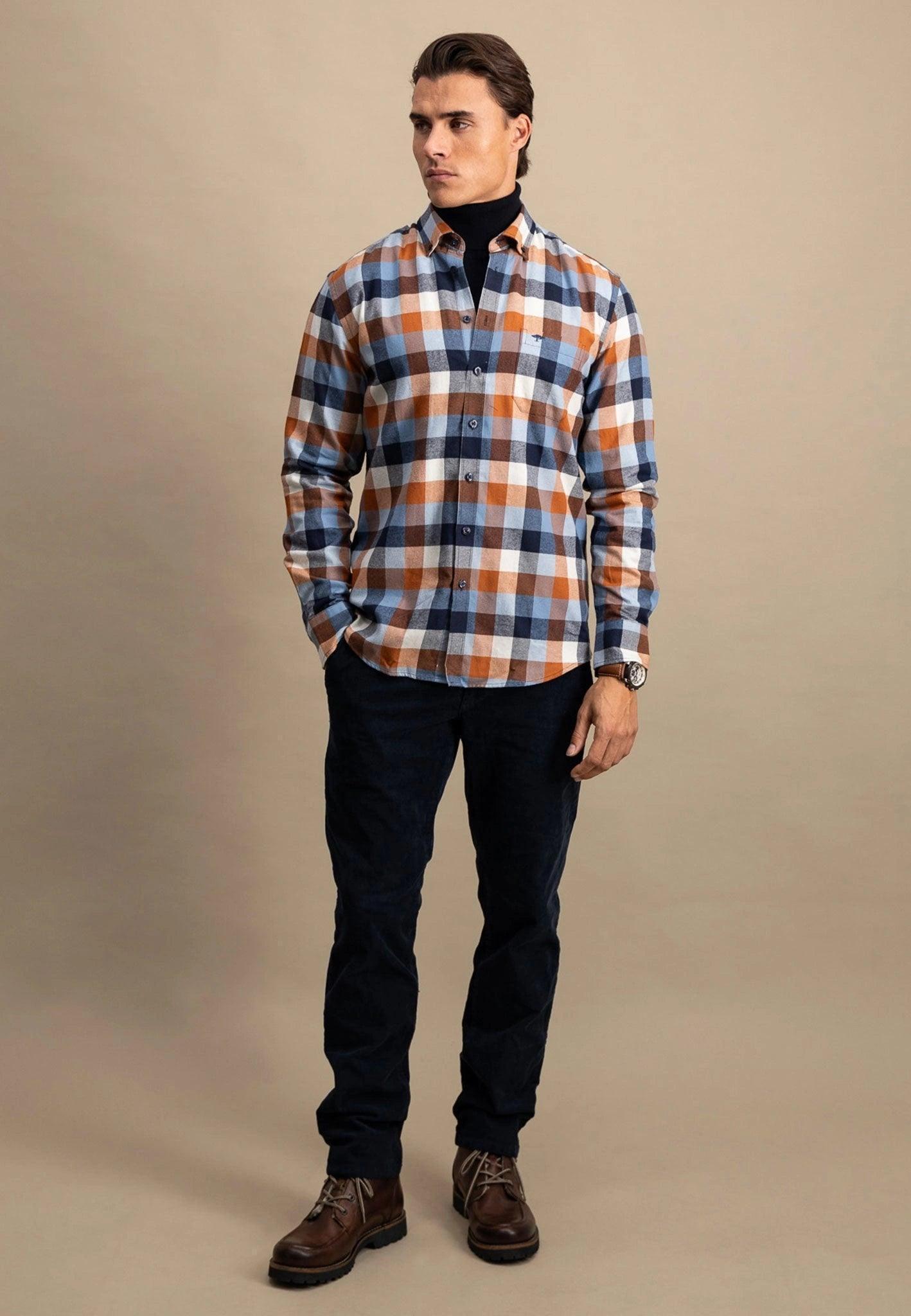 FYNCH-HATTON CHECKED COTTON FLANNEL SHIRT