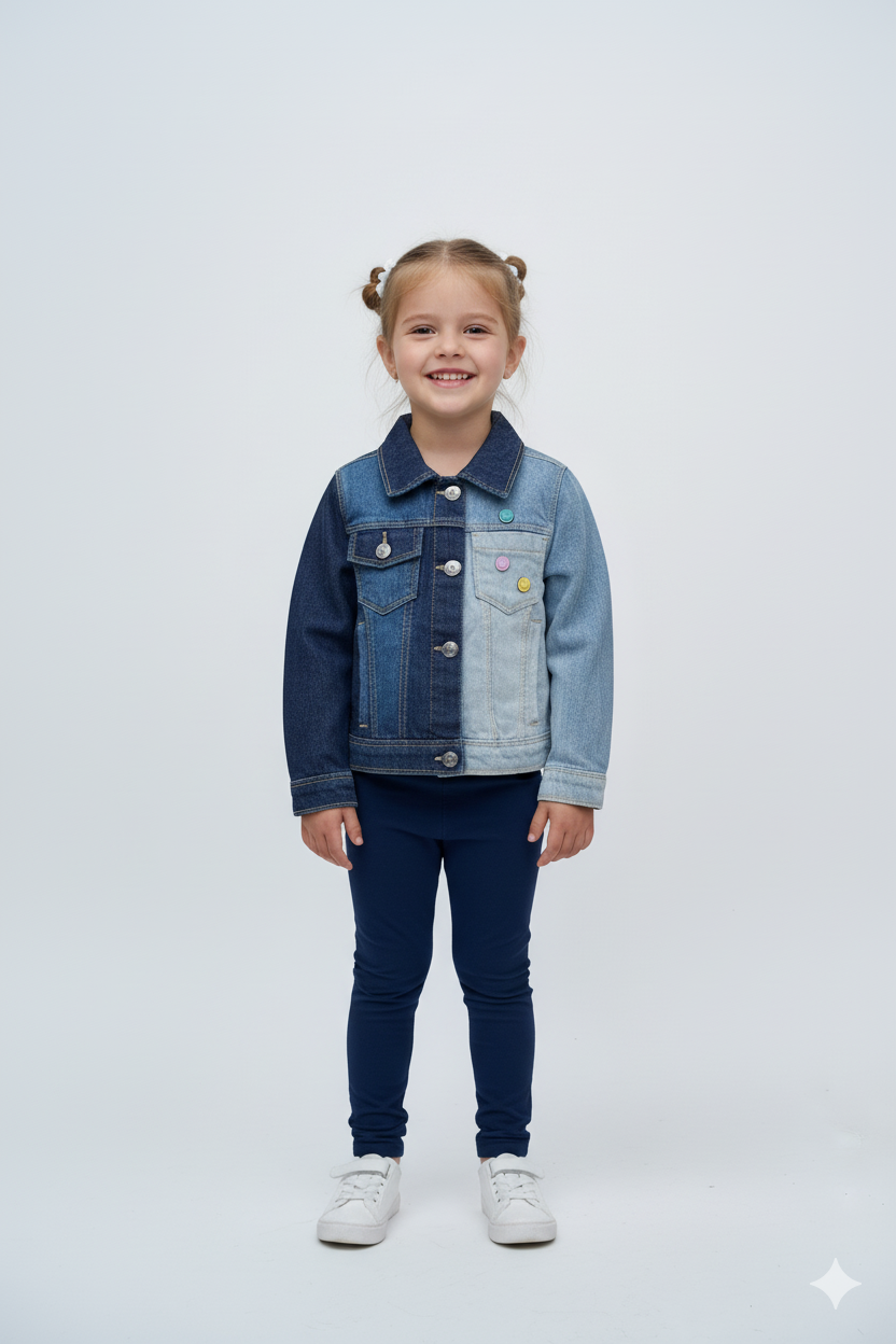 GIRLS TWO TONE SMILEY BADGES DENIM JACKET