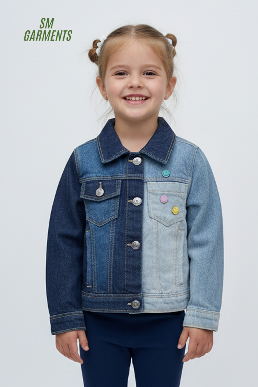 GIRLS TWO TONE SMILEY BADGES DENIM JACKET