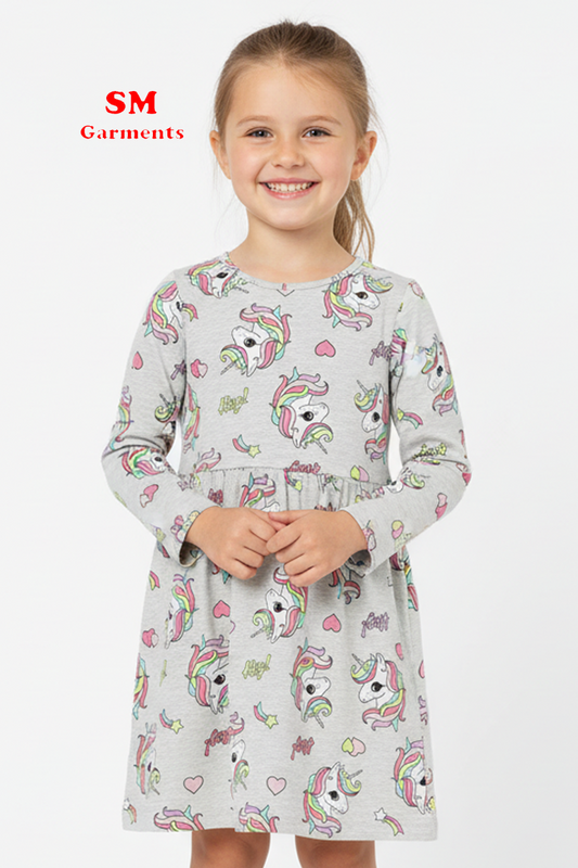 LIGHT GREY UNICORNS DRESS