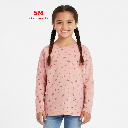 PINK FLORAL PRINTED LONG SLEEVE T-SHIRT