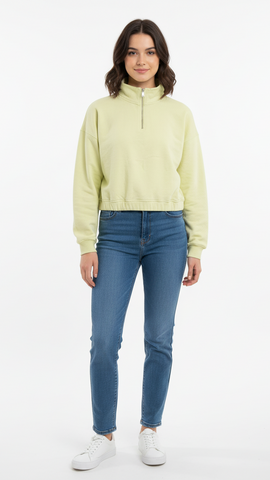 BERSHKA WOMEN ZIPP UP CROPPED SWEATSHIRT