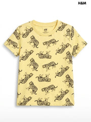 H&M Boys Pale Yellow Tiger All Over Print ShortSleeve Cotton T-Shirt
