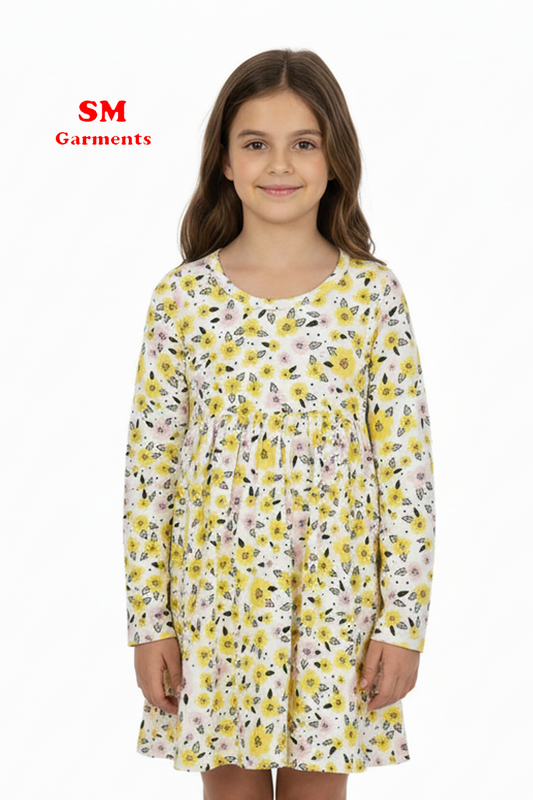 Fagottino by OVS Girls Yellow & Pink Floral Long Sleeve Dress