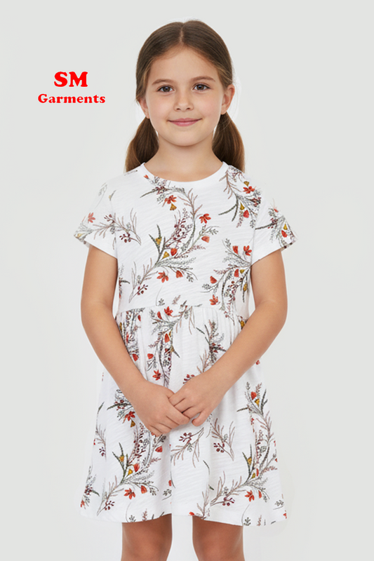 GIRLS FLORAL PRINTED WHITE DRESS