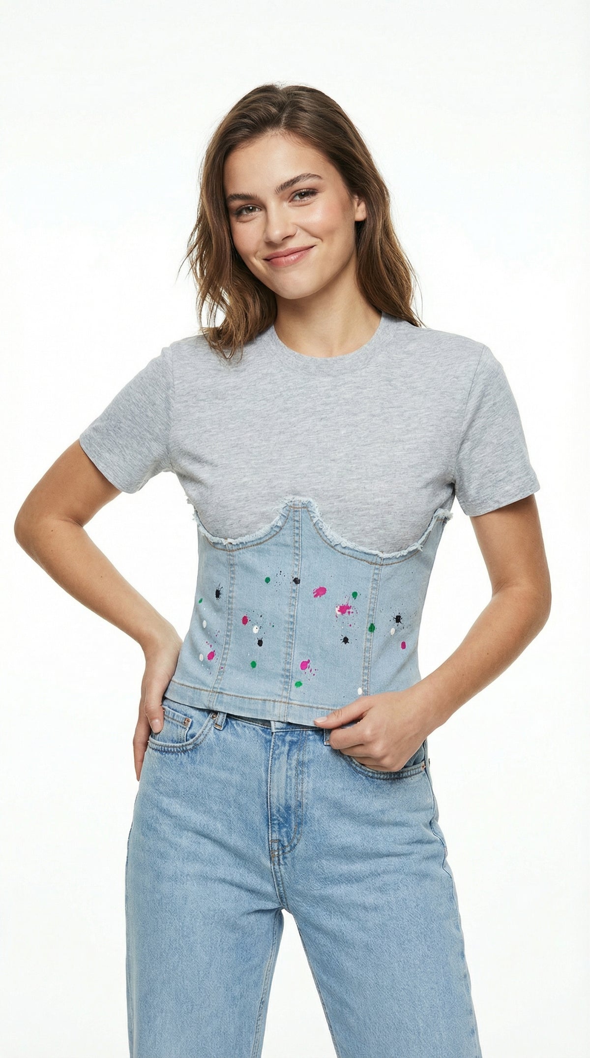 THRILL JEANS Womens Corset Denim Top