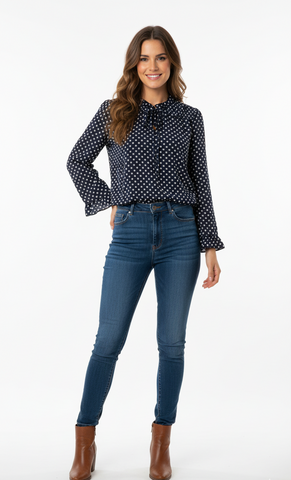 SUZANNE BETRO WOMEN BLUE POLKA DOT TOP