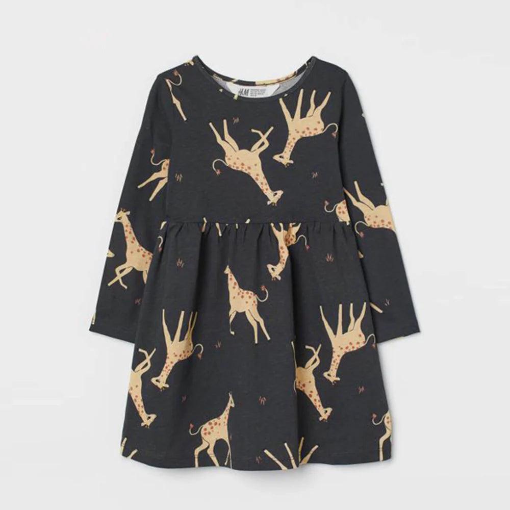 Giraffe Print Blackish Grey Frock