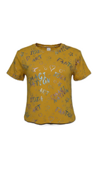 M&S Yellow Creative Words Tee - "ART IMAGINATION FANTASY IDEA" Metallic Graphic T-Shirt