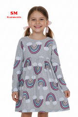 Kids Girls Grey Long Sleeve Rainbow Print Dress