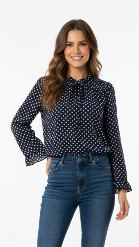 SUZANNE BETRO WOMEN BLUE POLKA DOT TOP
