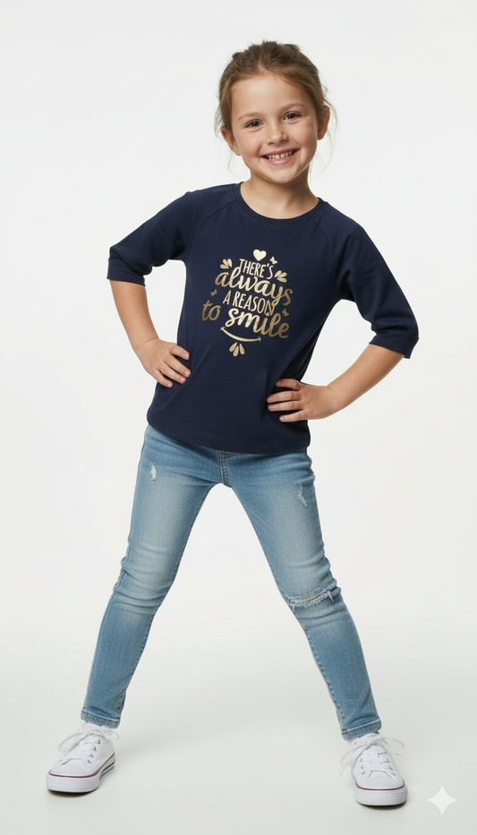NAME IT Girls 3 Quarter Sleeves Printed T Shirt