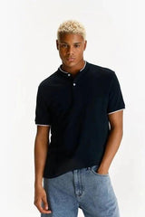 POLO SHIRT WITH EMBROIDERED STAND COLLAR