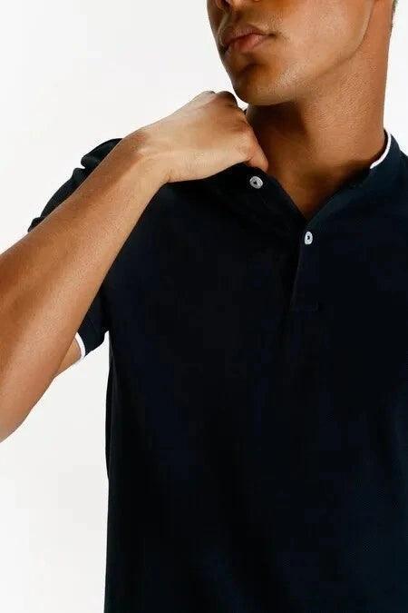 POLO SHIRT WITH EMBROIDERED STAND COLLAR