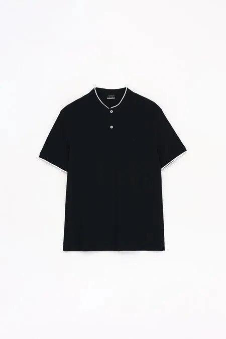 POLO SHIRT WITH EMBROIDERED STAND COLLAR