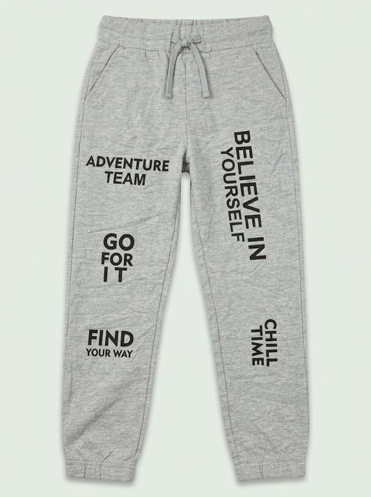 Boys' Casual Cotton-Blend Fleece Graphic Joggers – Light Gray Heather