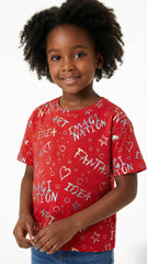 M&S Red Creative Words Tee - "ART IMAGINATION FANTASY IDEA" Metallic Graphic T-Shirt
