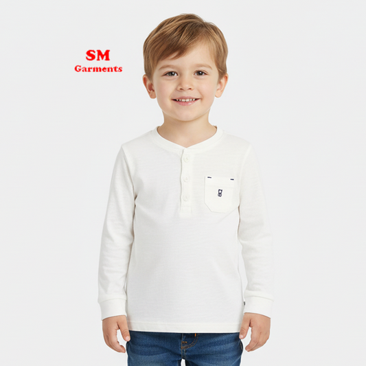 OBAIBI T-shirt with Tunisian collar in solid color flamé organic cotton for boy