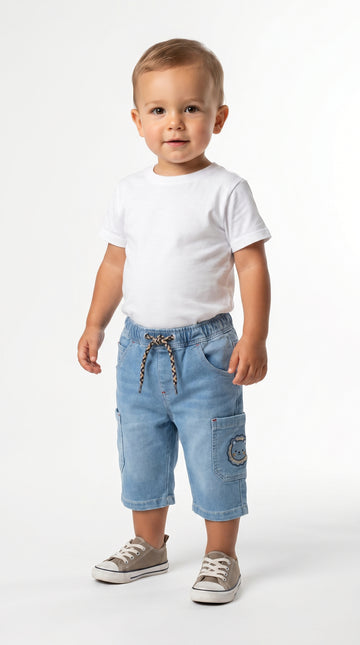 PRENATAL BOYS DENIM CARGO EMBROIDED 3 QUARTERS SHORTS