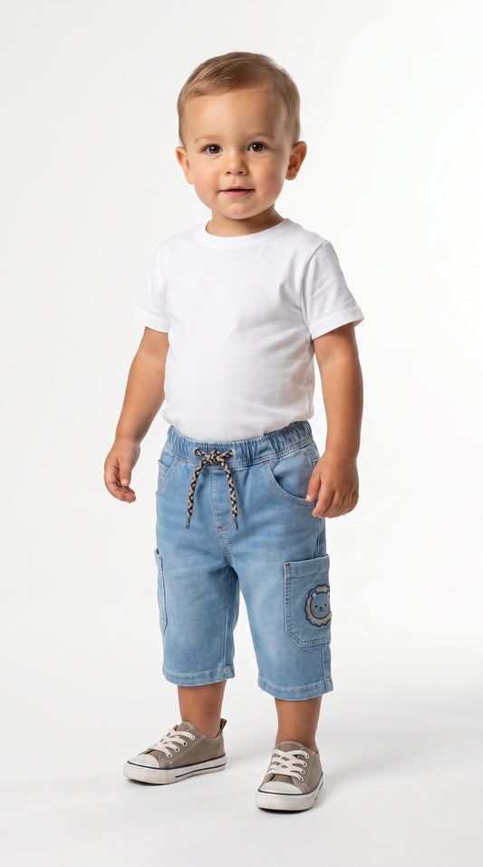 PRENATAL BOYS DENIM CARGO EMBROIDED 3 QUARTERS SHORTS