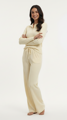 OYSHO WOMEN STRIPED TEXTURED COLLAR T SHIRT AND TROUSER SET